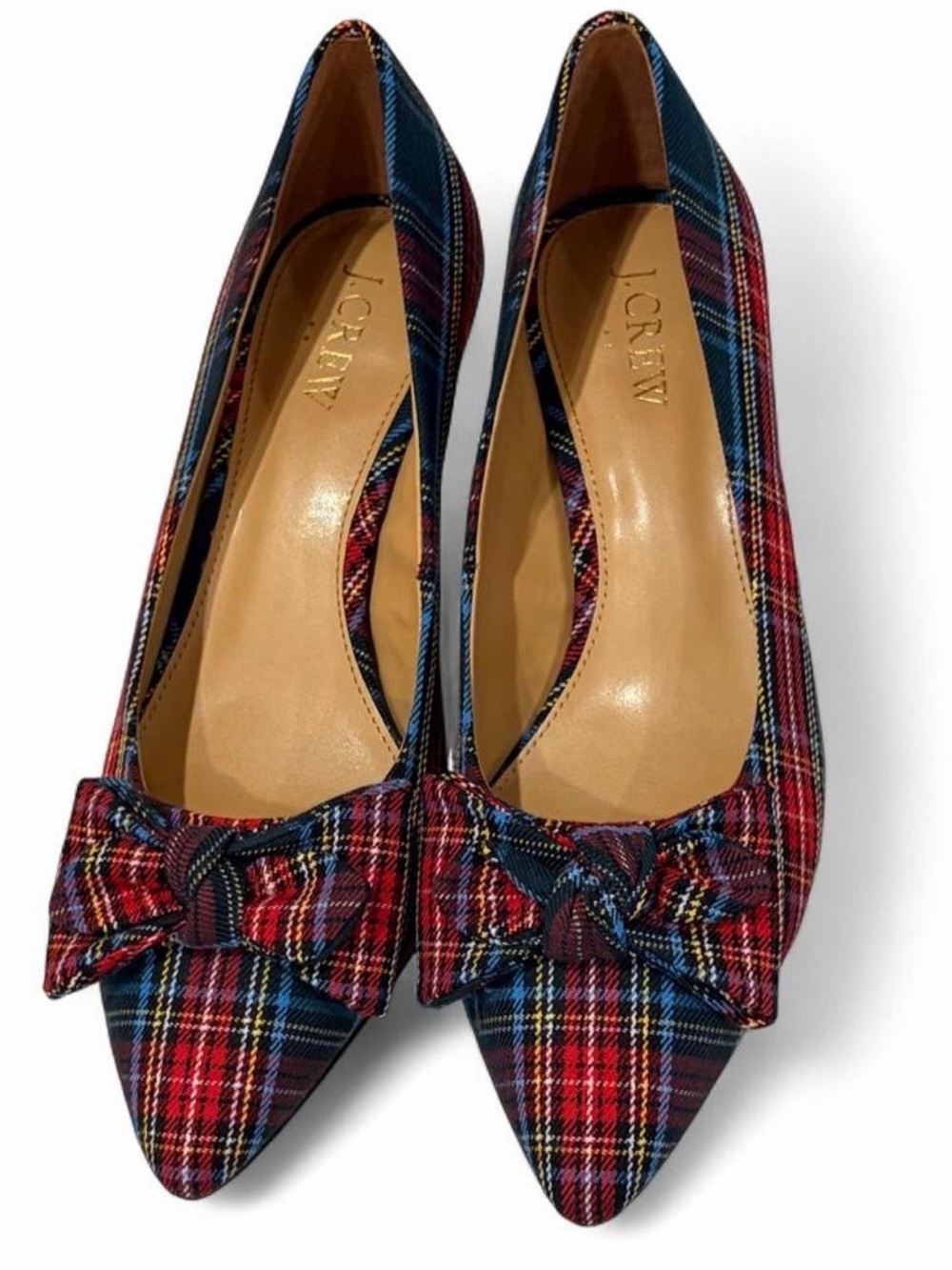 J.Crew Esme Plaid Tartan Bow Kitten Heel | Red | Size 8 - Picture 1 of 5